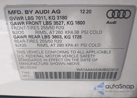 2021 Audi E-Tron Premium Quattro из США, поврежденный, VIN WA1AAAGE4MB022810